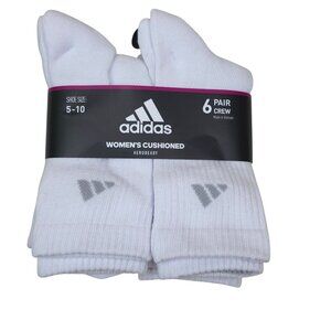 Adidas Womens Cushioned Crew Socks 6 Pairs AEROREADY Shoe Size 5-10 White